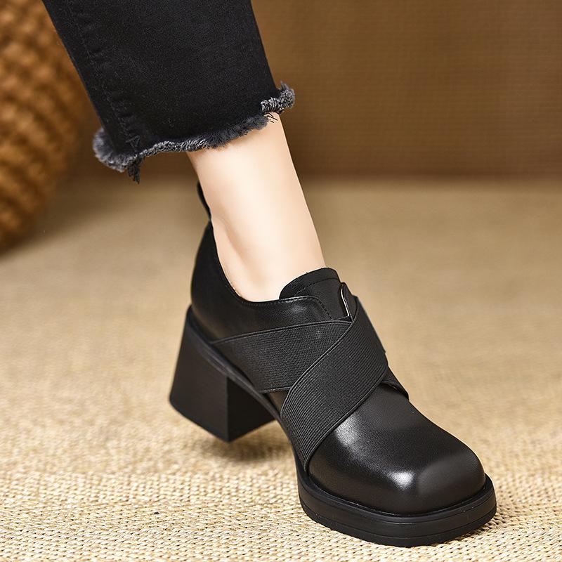 

туфли на толстой подошве и толстом каблуке с глубоким вырезом женские кожаные туфли на резинке водонепроницаемые туфли на платформе 35