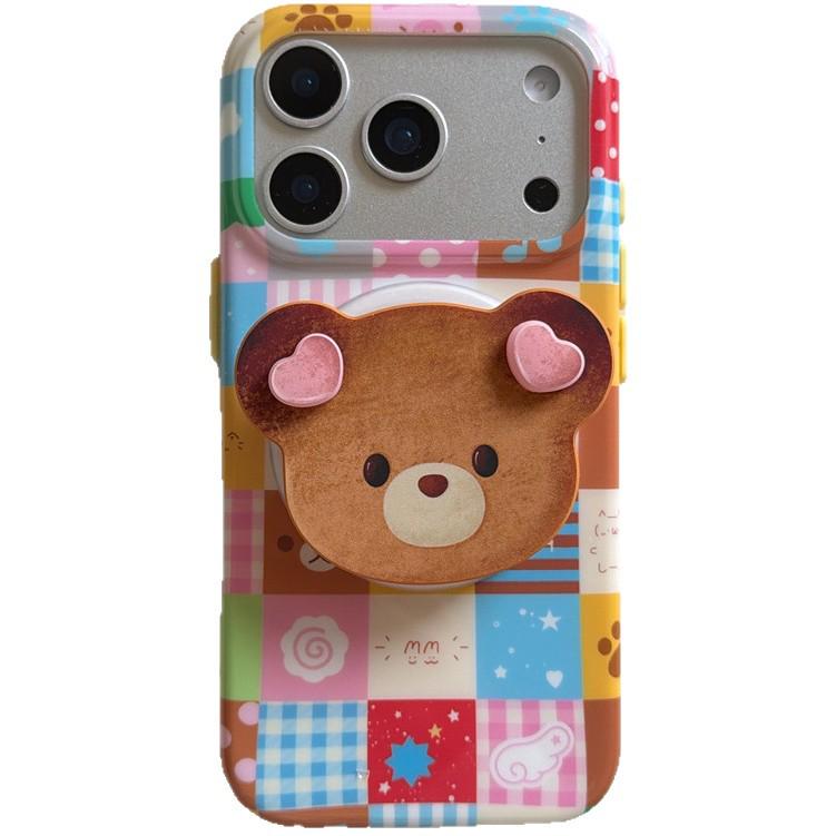Plaid Panda Meow Magnetic Phone Case for iPhone17/16ProMax/15Pro - Cartoon Design for Women