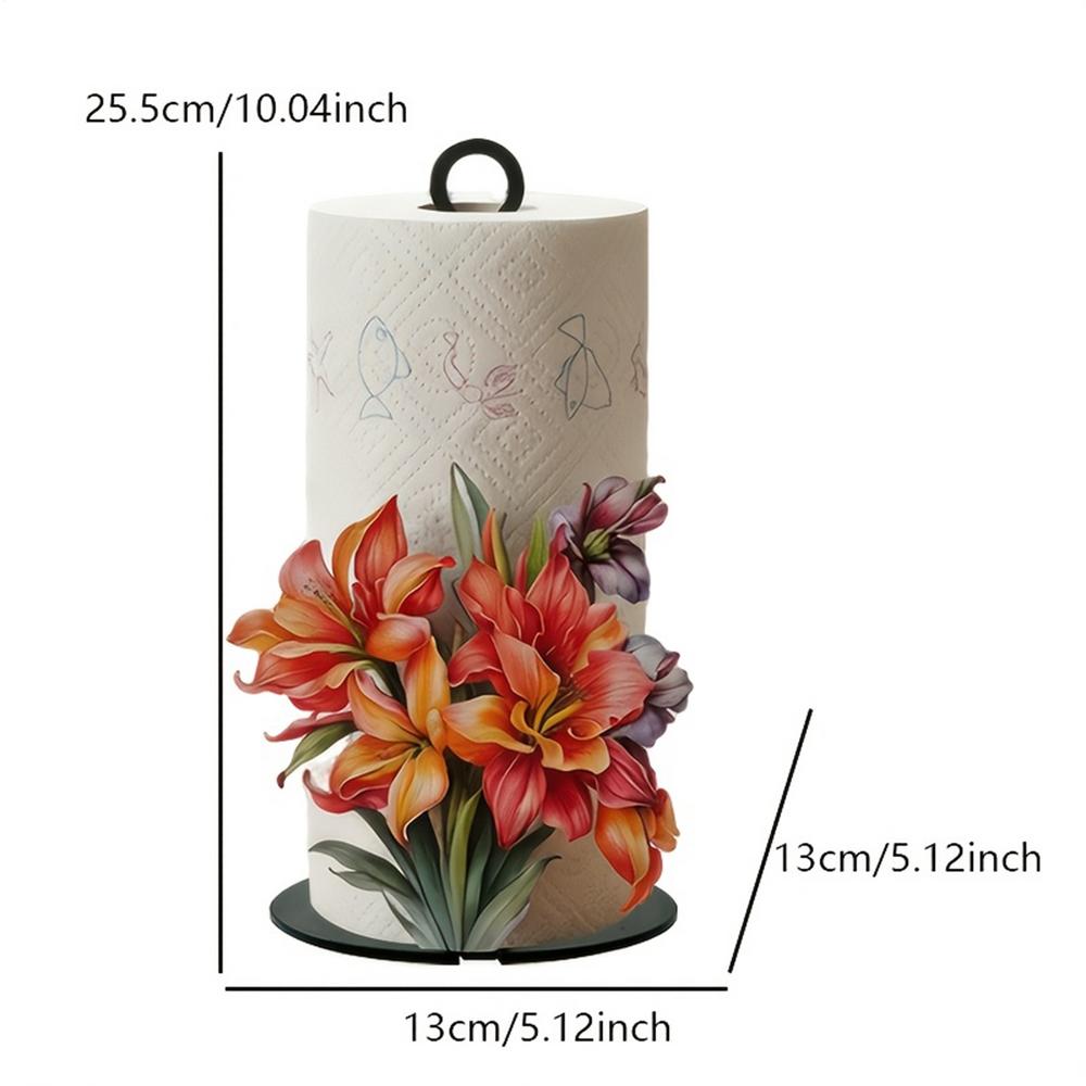 Iron Paper Towel Holder Tissue Roll Storage Rack Counter Paper Towel Holder With 2D Flower Pattern For Home Apartment (no Paper)