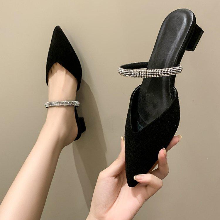 

Size 34-43, large size women s shoes 41 fat feet summer thick heel sandals women s rhinestone Korean version lazy cool slippers 42 43