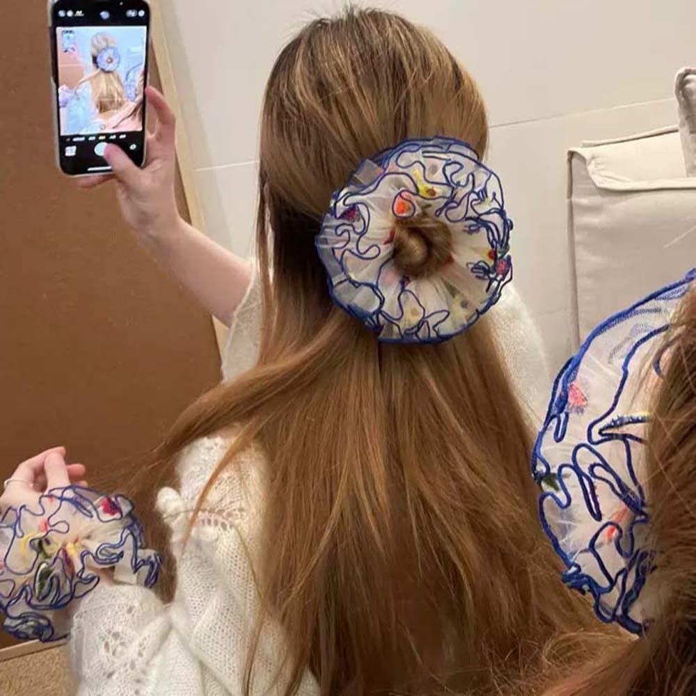 Large Intestine Circle Floral Hair Rope Korean Style Bun Rubber Bands Flower Lace Hair Ring  Daily