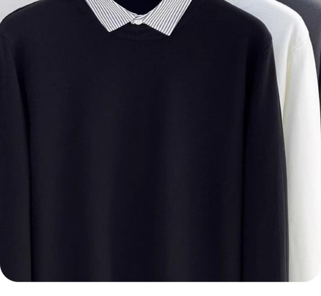 Men's High-End Faux Two-Piece Striped Sweater with Shirt Collar - Versatile Knit Base Layer for Autumn/Winter.