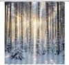 Winter Landscape Shower Curtain Nature Forest Pine Tree Snowflake Sunshine Rustic Scenery Bathroom Decor Fabric Curtain With