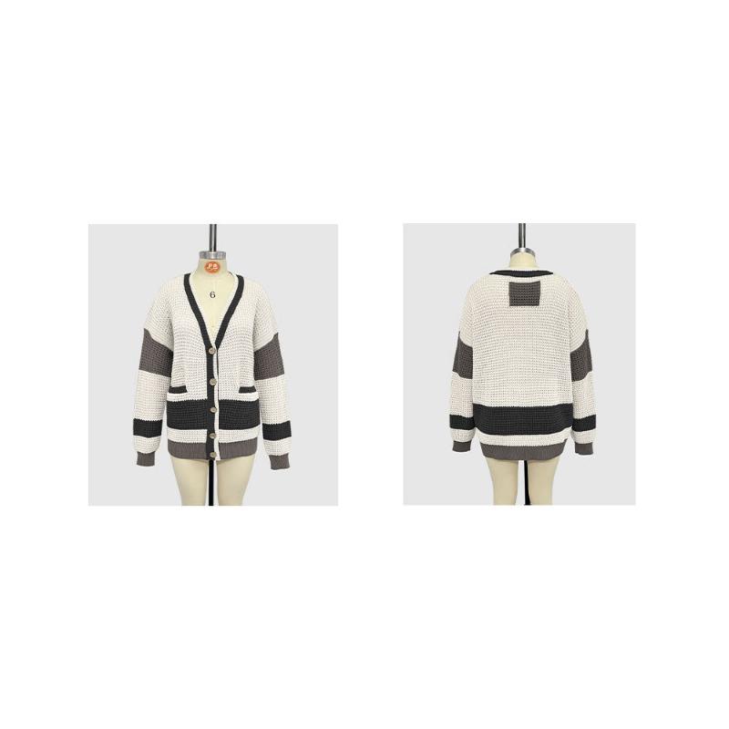 Women S V Neck Oversized Color Block Knit Cardigan Sweater