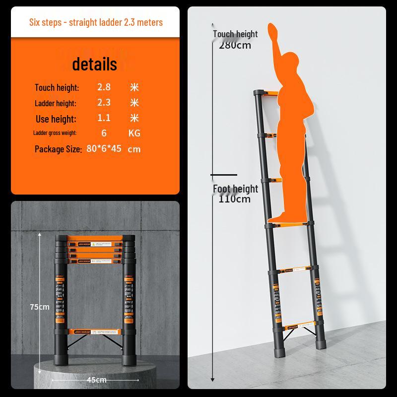 Multi-Function Thickened Carbon Steel Telescopic Ladder: Household A-Frame & Bamboo Joint Folding Engineering Ladder