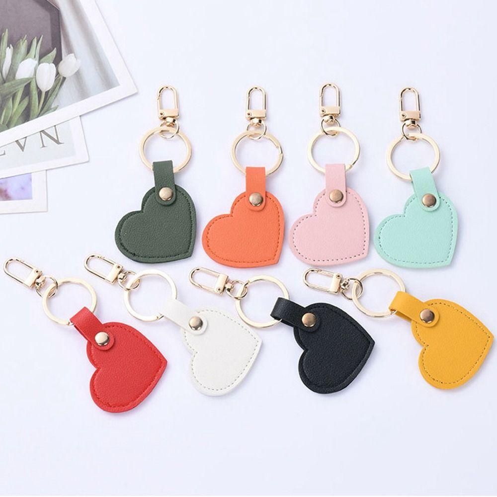 Simple Heart Shape Keychain Fashion Colorful Pendant Charm Leather Heart Keyring  Hanging Accessory