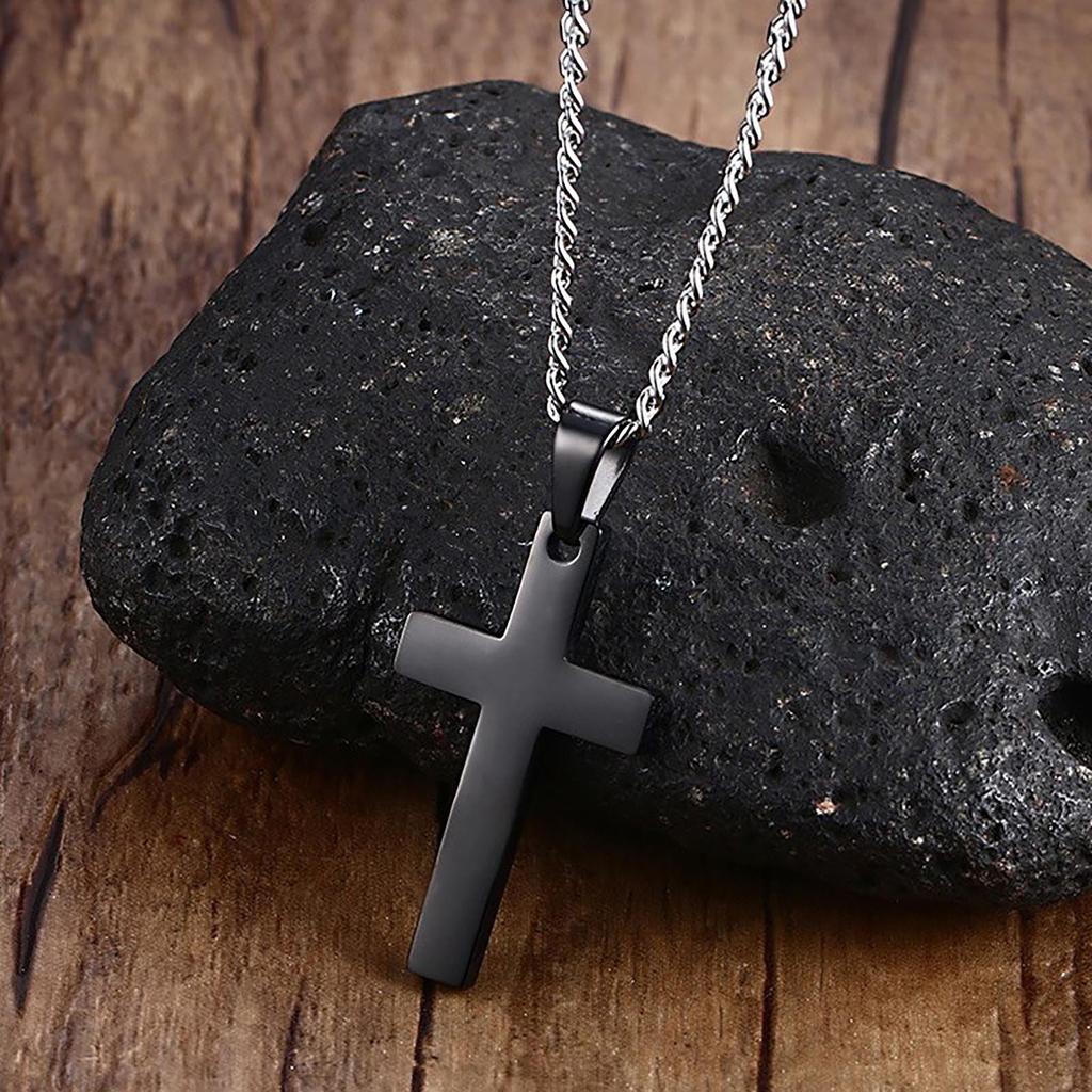 Collar de cadena con colgante de cruz de acero inoxidable para hombres y mujeres, joyería de regalo