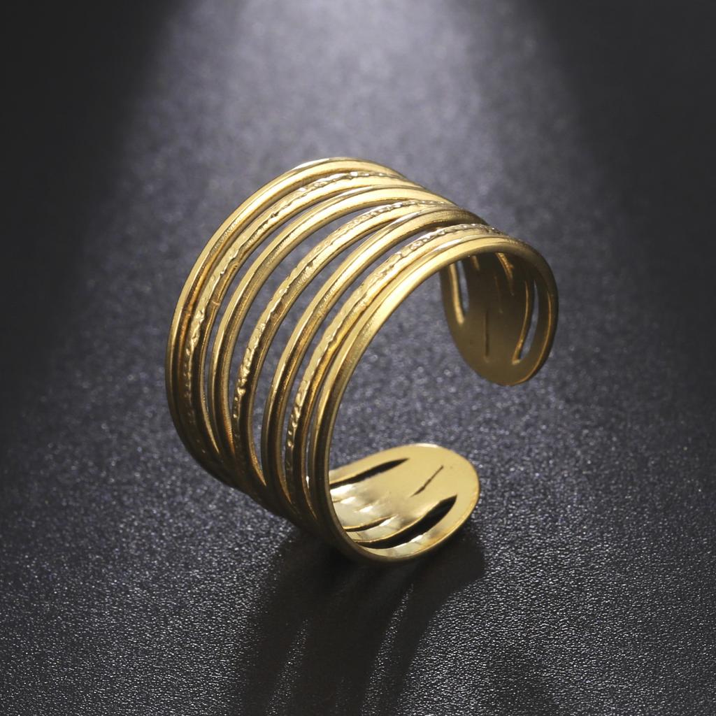 Wide Multi-Layer Geometric Rings for Women Stainless Steel Adjustable Finger Ring Hiphop Punk Party Jewelry Gift