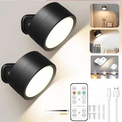 LED-Wandleuchten mit Fernbedienung, kabellos, magnetische Wandleuchten, 3-farbig dimmbar, per USB wiederaufladbar, für Nachttischlampen im Schlafzimmer