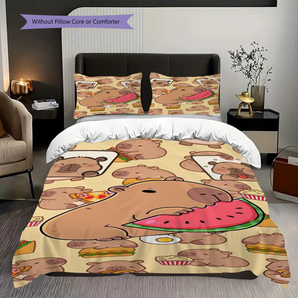 Chill Capybara Sips Tea Three-piece set (1 * duvet cover + 2 * pillowcase, without core) 2D Flat Bedding set Christmas birthday gift