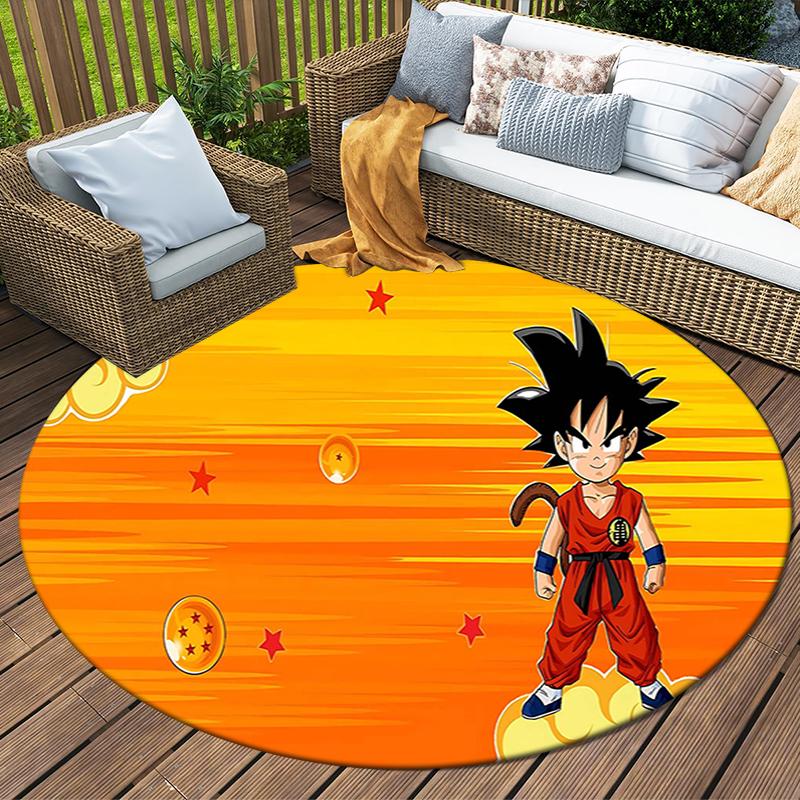 1Pc Dragon Ball Z Adventure Flannel Round Rug Soft Non Slip Circular Office Carpet Floor Mat Bedroom Living Room Xmas Gift S1965
