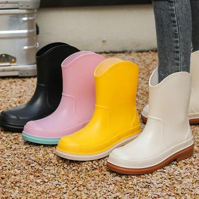 Botas de Lluvia Antideslizantes para Mujer, Botas de Lluvia Slip-on de Media Caña, Botas Impermeables Antideslizantes para Mujer y Botas de Lluvia Desnudas para Mujer