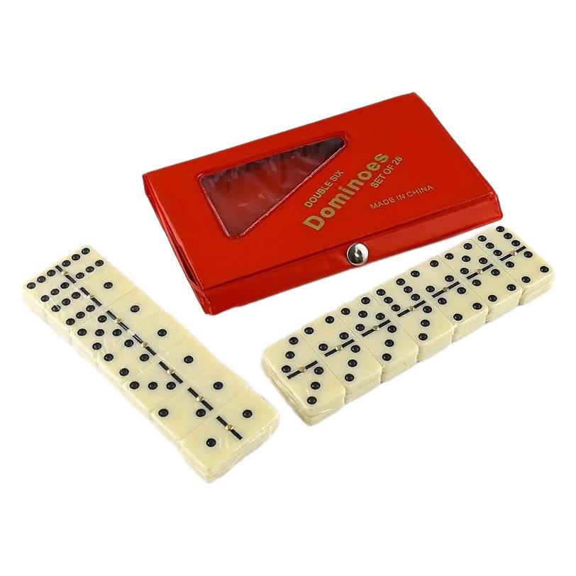 28pcs Double Six Domino, PVC Box Teeth Yellow Dominoes, Domino with Nails - Casino Gift