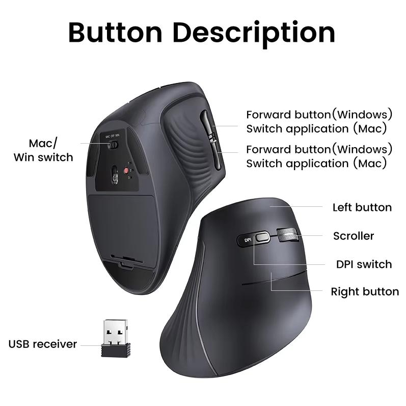 UGREEN ergonomic mouse, wireless Bluetooth vertical mouse, Type-C charging vertical grip mouse, anti mouse hand soft sound mouse