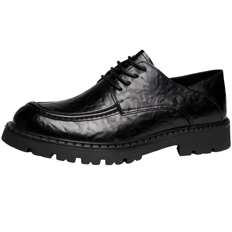 Men's new thick soled genuine leather business casual soft leather round toe British style commuting derby shoes