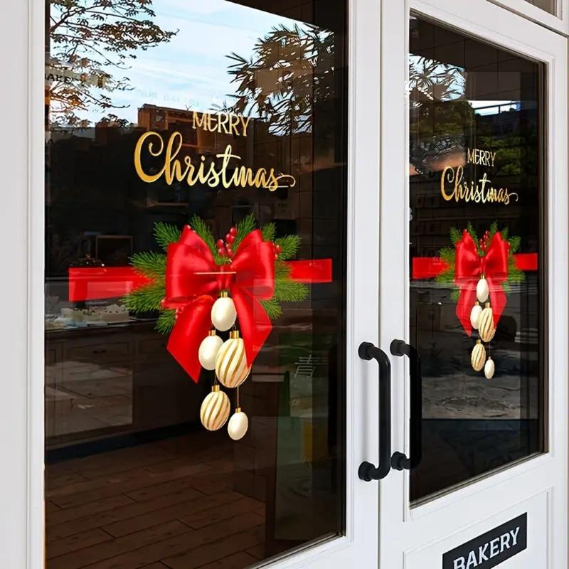 Christmas Wallpaper Glass Stickers New Year Window Decoration Painting Ball Stickers Christmas Atmosphere Bow Wall Stickers