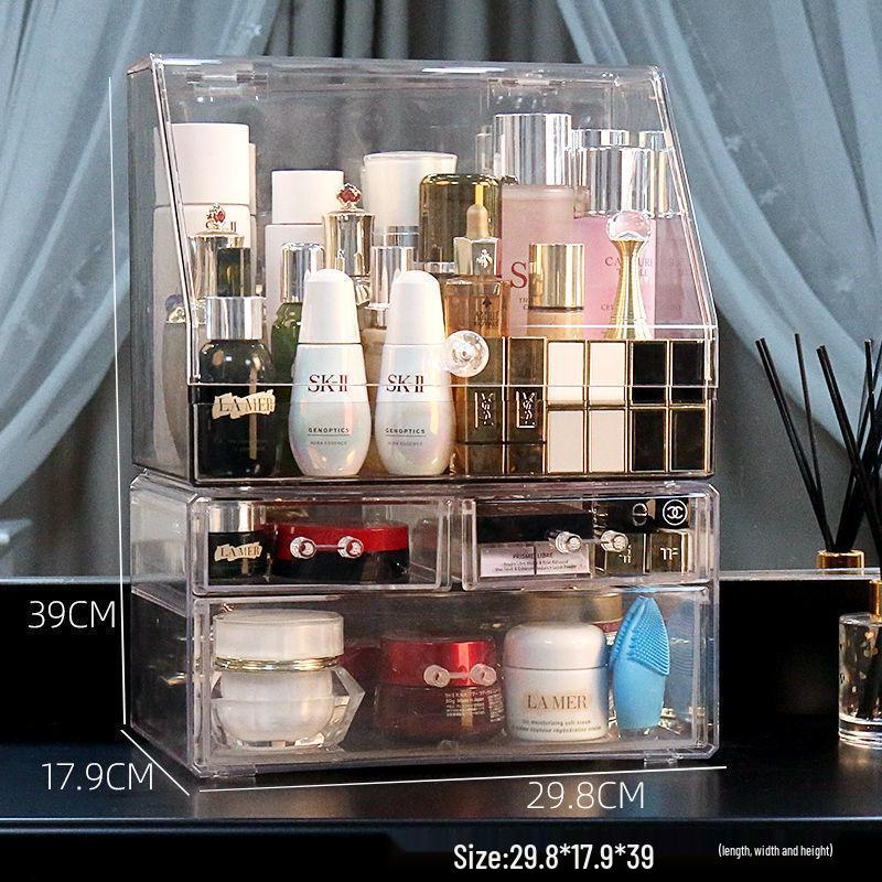 Organizator cosmetic transparent rezistent la praf cu capacitate mare pentru rujuri și produse de îngrijire a pielii