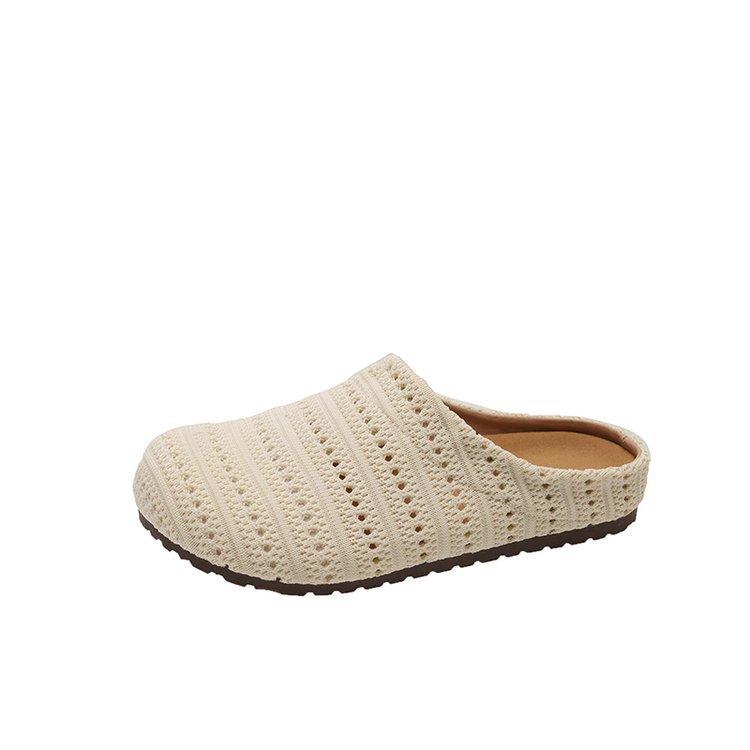 Baotou Mesh Knitted Baotou Half Slippers Women's Outer Wear Soft Bottom 2025 Spring New French Retro Casual Versatile