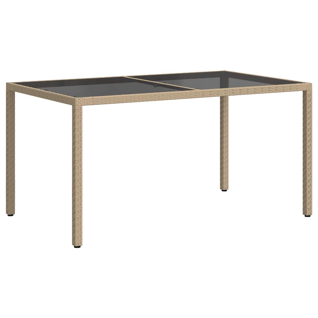 Vidaxl Garden Table, 150X90X75 Cm, Glass and PE Rattan, Beige