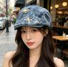 Retro Ink Dye Spring and Summer Denim Forward Hat Children Cool Sa Versatile Duck Bill Hat Beret Temperament Shows Small Face