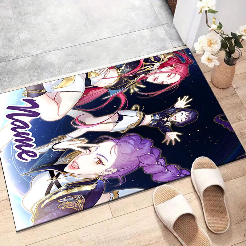 Custom KPop Demon Hunters Mat Personalized Name, Polyester Washable Indoor Entryway Rug, Gift for Christmas, Easter, Thanksgiving Day