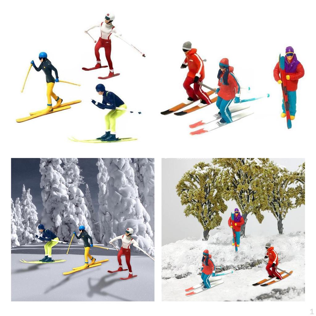6Pcs Hand Painted 1/64 Miniature Model Skiing Figures Layout Sand Table Scene Building Scenes