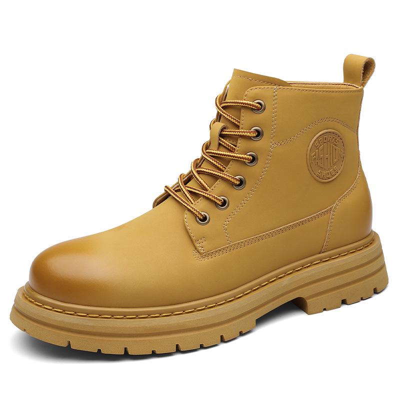 Męskie skórzane buty Martin typu high-top na jesień/zimę 2025: Codzienne, Modne, Przecierane Kolorem, Zwiększające Wysokość Buty Motocyklowe i Robocze