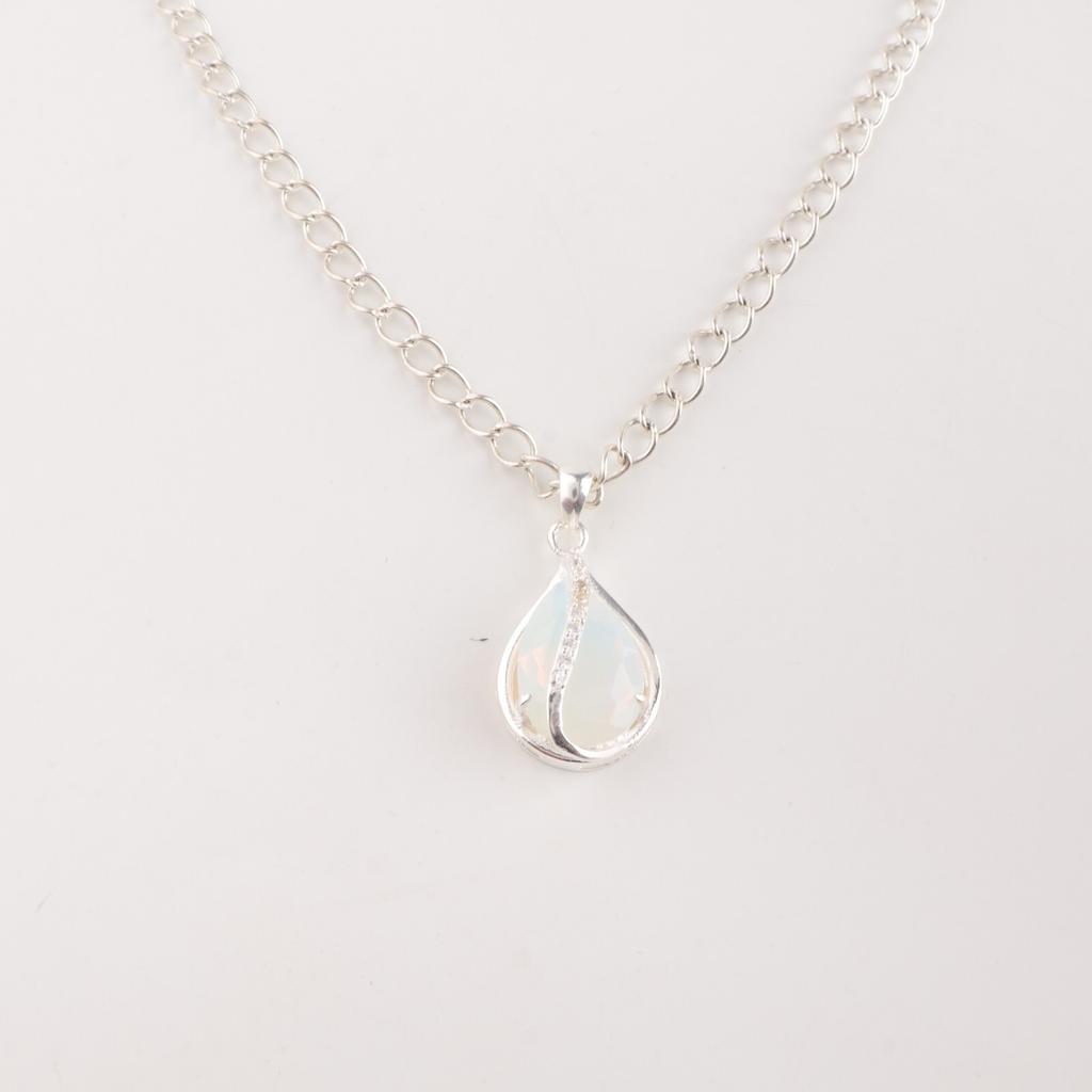 Milky Opal Gemstone 925 Fine Silver Jewelry Zircon Pendant For Valentine's Gift CZP-7-6