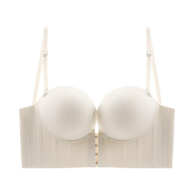 Front Closure Push Up Women's Bra Seamless Wireless Backless Bras Add Cup Thick Cup Brassiere Sexy Low Back Multiway Brassiere Gather Lingerie Female