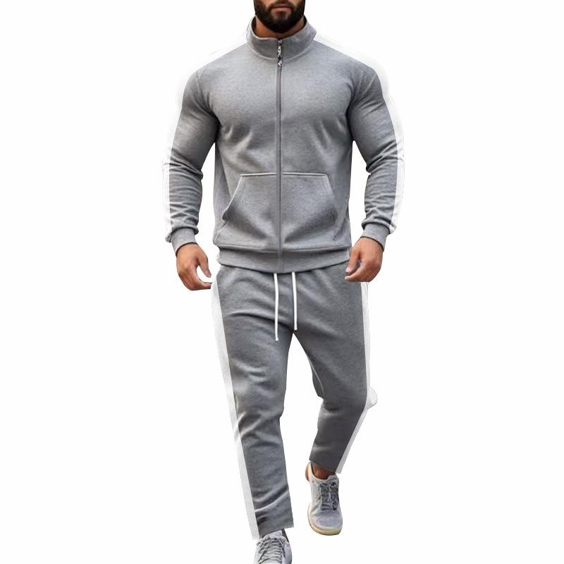 2025 Europe and The United States Spring and Autumn Outdoor New Leisure Men's Sports Suit Color Contrast Outdoor Men's 2 Pieces