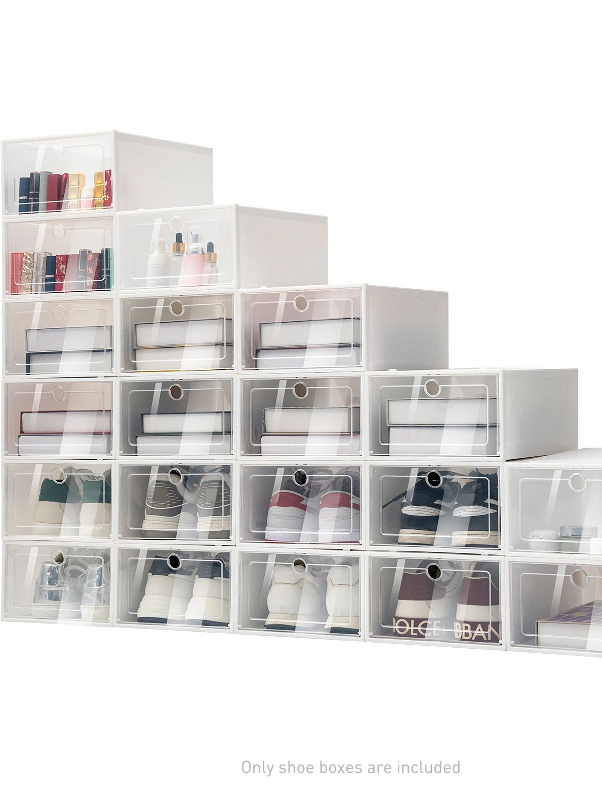 

20 шт. Большие коробки для хранения обуви, чехлы для кроссовок, штабелируемые складные пластиковые коробки, органайзер для обуви, белый цвет