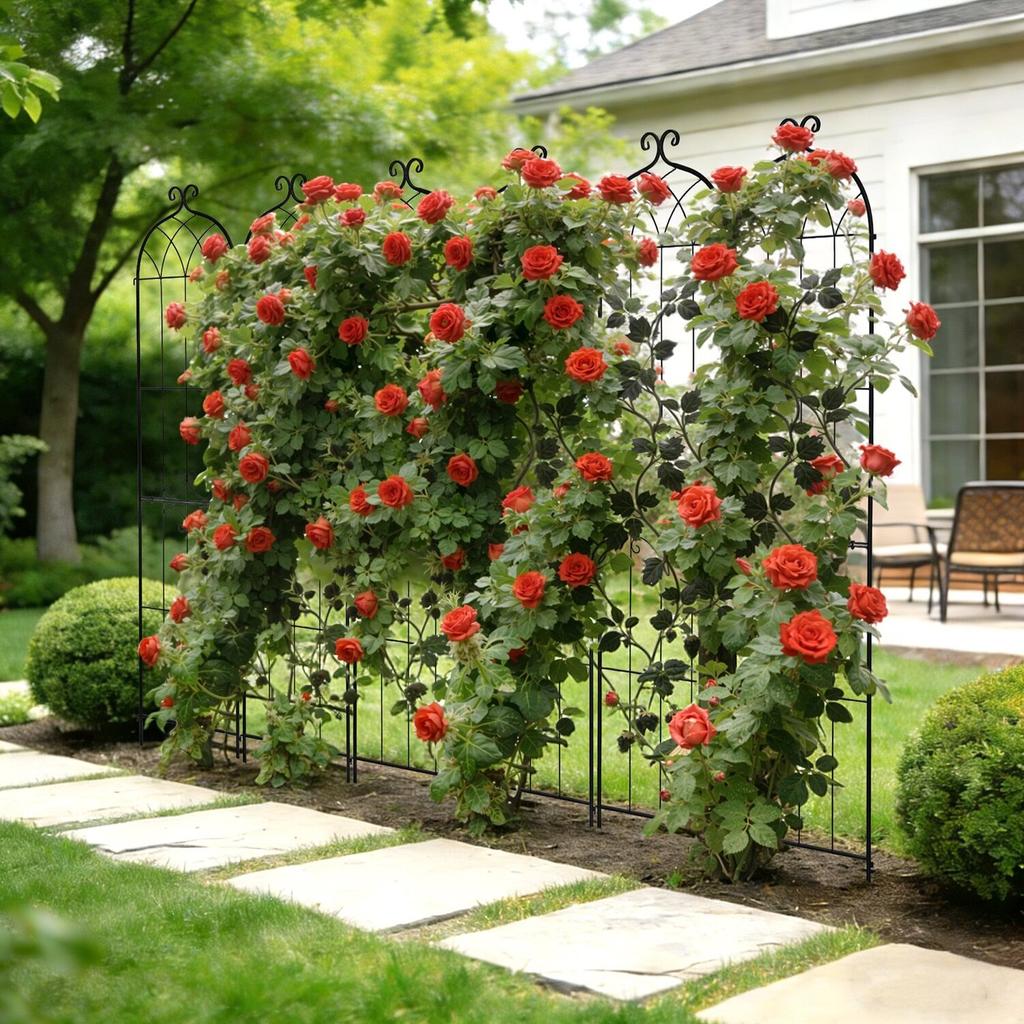 Garden Trellis, 220 X 52.5 Cm Rose Trellis, 4 Packs Garden Flower Rose Trellises with Powder-Coated Finish & Convenient Locking Design, Plant Support