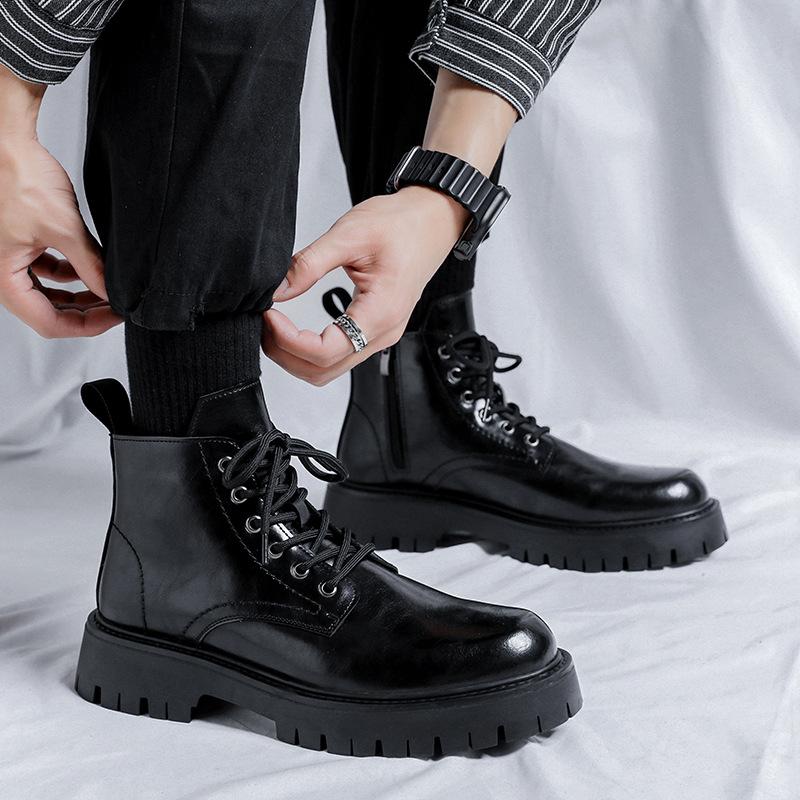 

мужские повседневные ботинки из натуральной кожи на шнуровке, обувь на платформе, деловые офисные, для официальной одежды, весенне-осенние ботинки, ковбойские, ботильоны, мужские 270 чёрный