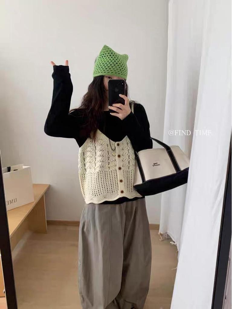 Herbst 2025 Wellenmuster Strickweste: Koreanischer Stil einreihiges Lagen-Tanktop