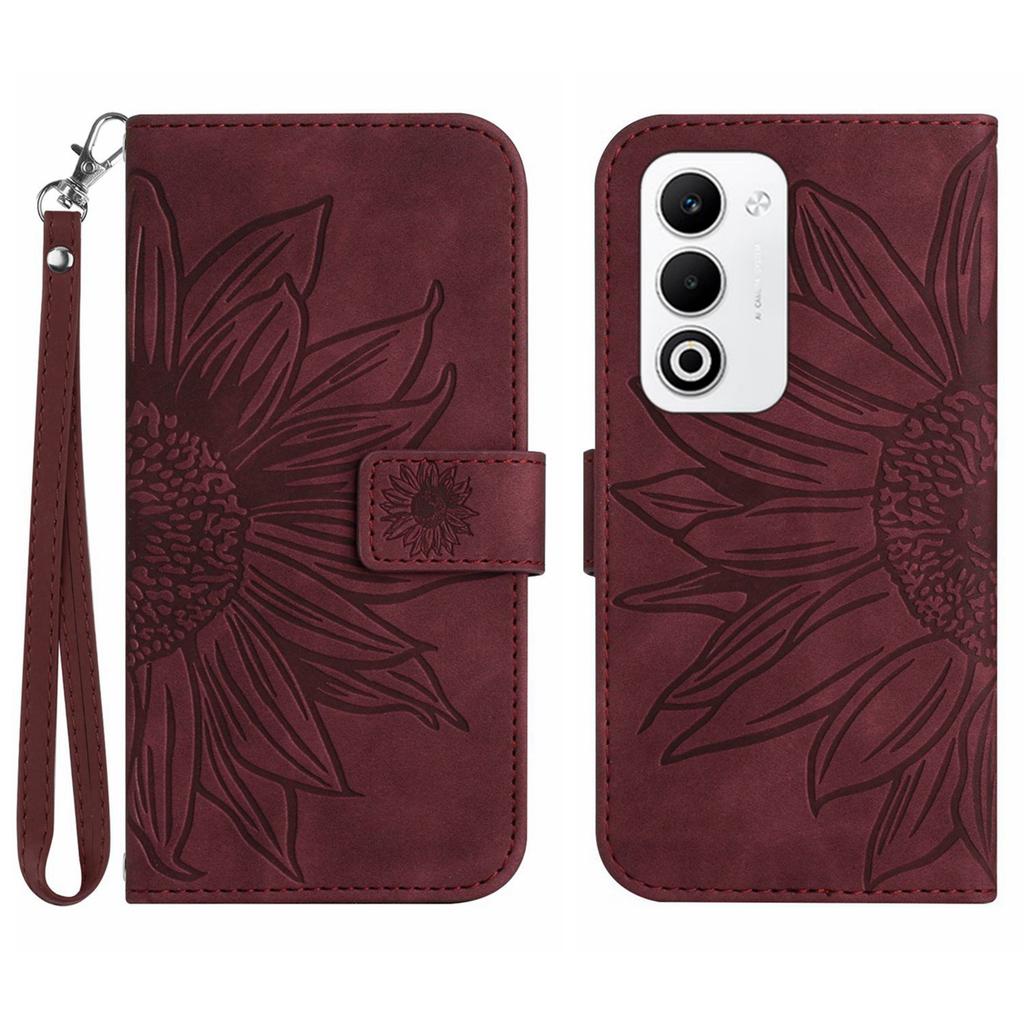 For Oppo A5 5G Case Sunflower Imprint Leather Wallet Phone Cover with Wrist Strap