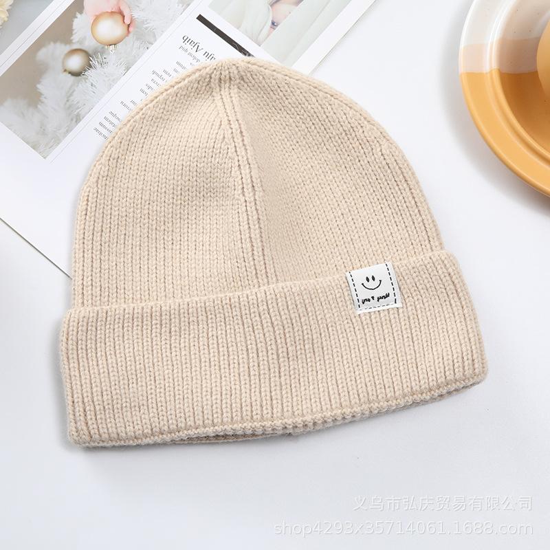 New Hat for Women In Winter Warm Knitted Hat for Students Couple Melon Skin Landlord Korean Style Fashionable Smiley Wool Hat for Men