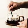 Japanese Transparent Glass and Wooden Coffee Cup and Saucer Afternoon Tea Dessert Tea Cup Large Capacity Office Tea Cup Decor