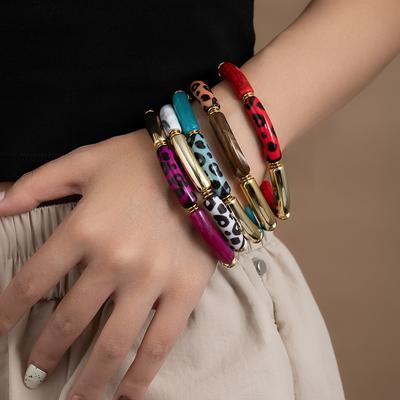 Geometric Round Pipe Bend Bracelet Female Leopard Print Personalized Bamboo High-End Sense Trend Bracelet Jewelry