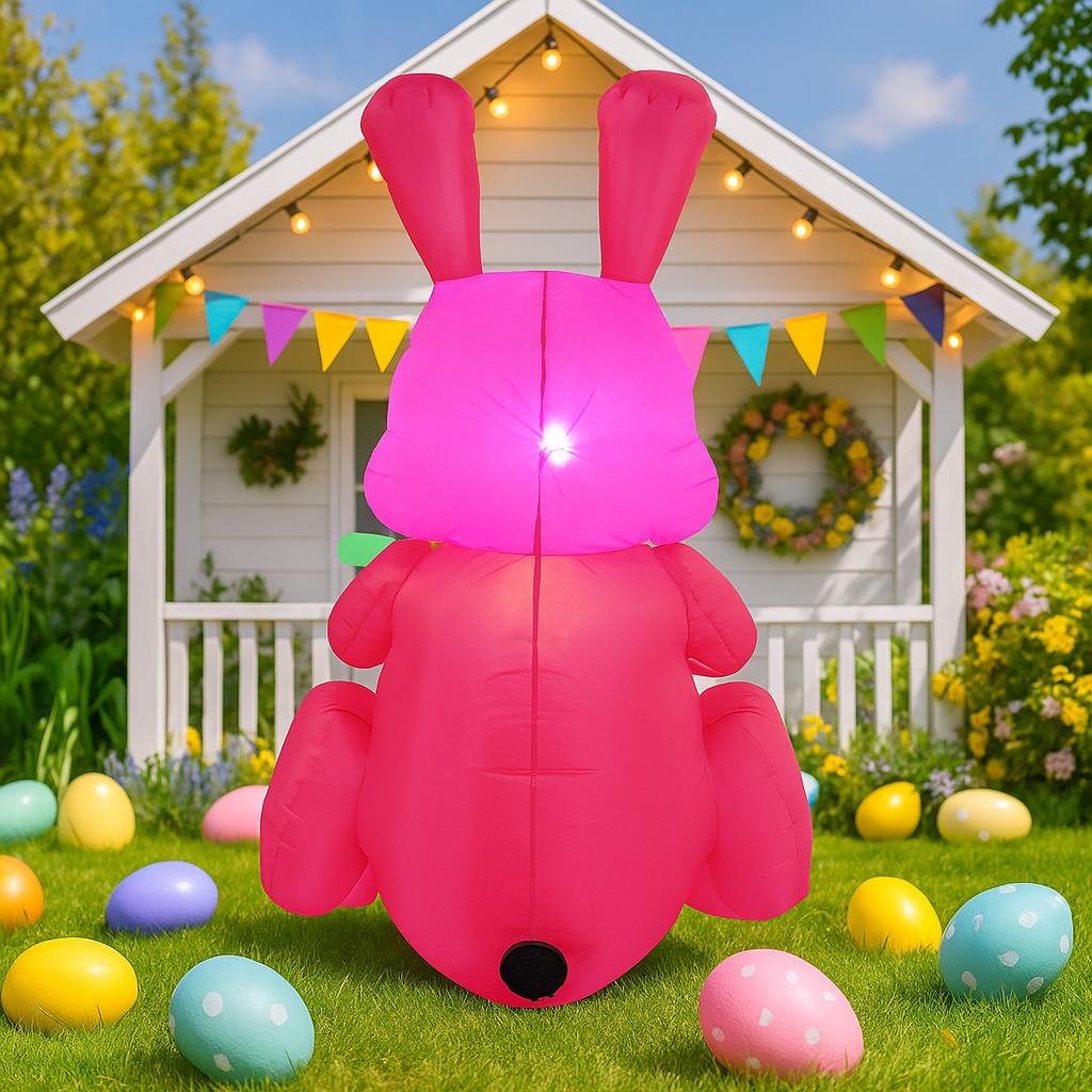 1,2M/4FT Frohe Ostern Aufblasbares Spielzeug Rosa Hase Dekoration Eingebaute LED-Lichter Modell Außenhof Gartenparty Requisiten Ornamente