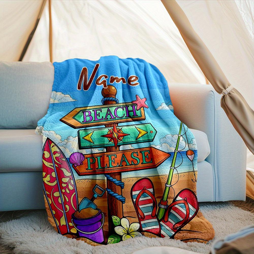 240Gm2 Beach Please Outdoor Customize Your Name Blanket Comfortable Soft Lightweight Allseason Multipurpose Blanket For Travel Camping Picnics Sofa