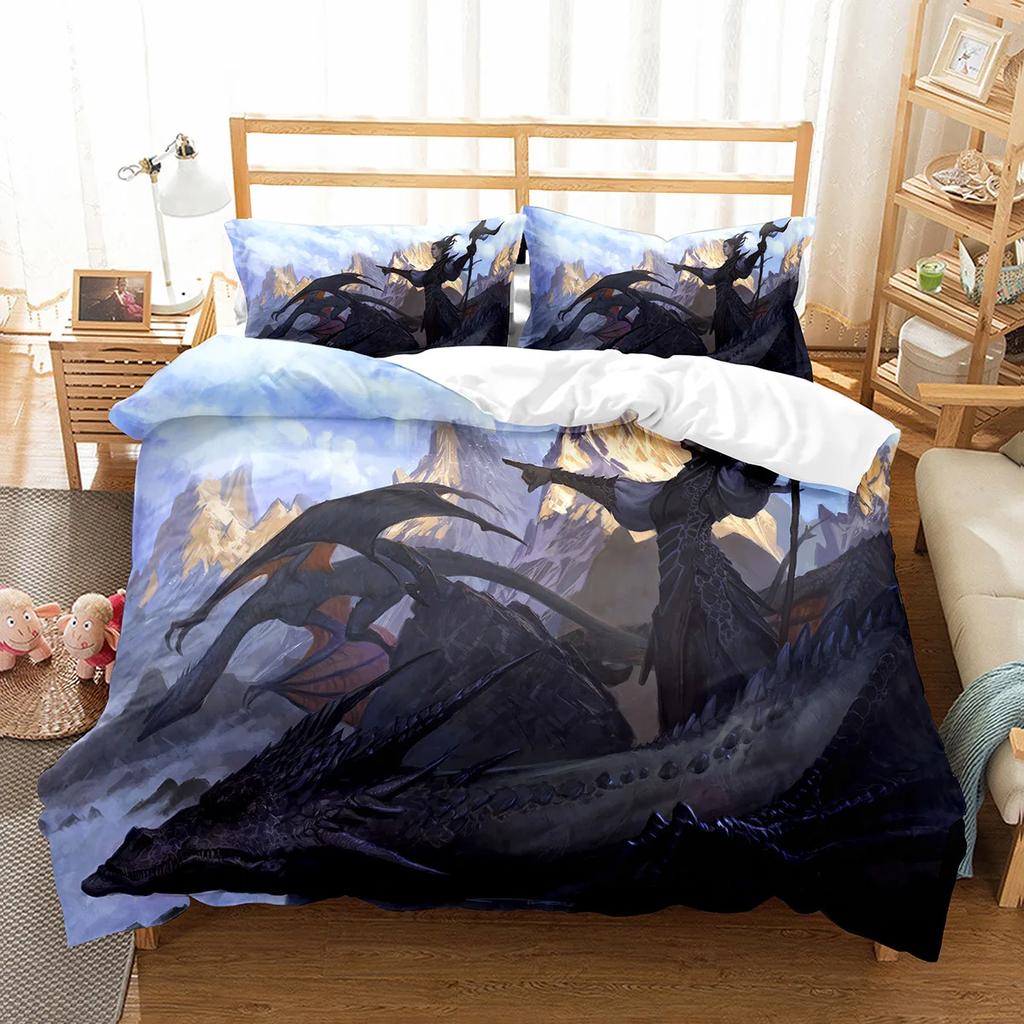 Fierce Fire Breathing Dragon Theme Duvet Cover For Women Men Children Teens For Bedroom Decorations Red Black Queen King Size