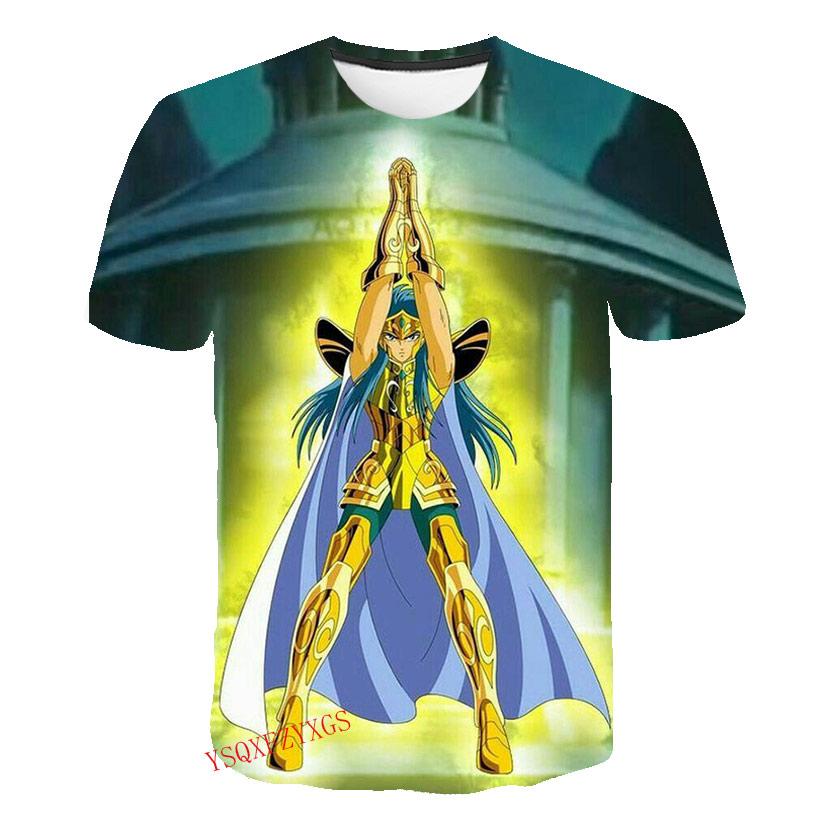 Verão Cavaleiro de Ouro Novo 3D Estampa Harajuku HD Masculino Gola Redonda Manga Curta Moda Infantil Camiseta Desenho Animado Top Casual