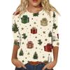 Dammode Casual Rund Halsad Trekvartsärm Jultryck T-shirt Topp