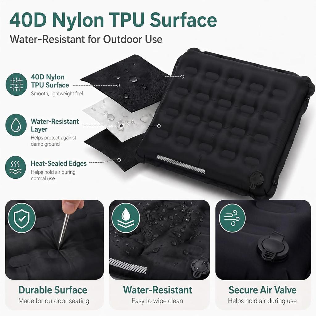 Inflatable Airplane Seat Cushion Light Inflatable Camping Cushion Compact Pad With Reflective Strip Travel Air Seat Cushion