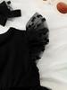 Baby Girl Cute Polka Dot Snow Fly Sleeve Mesh Skirt Black Triangle Jumpsuit