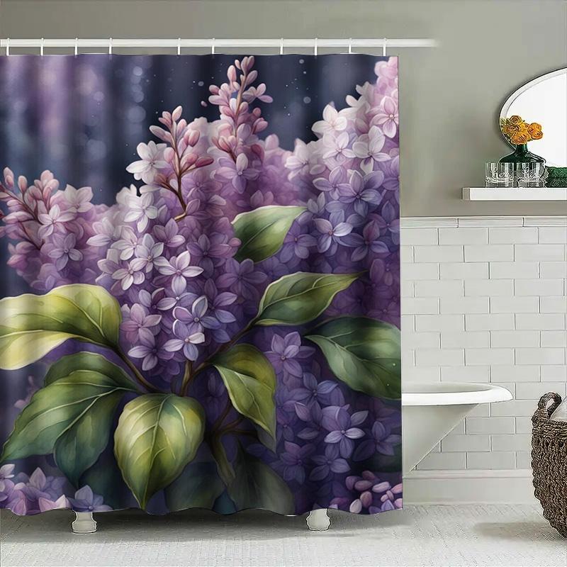 Purple Lilac Shower Curtain Lavender Flower Print Bathroom Decor 3D Digital Printing Waterproof Fabric Bath Rug Set Home Decorat