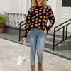 Autumn New Pullover Crew Neck Sweater Women's Versatile Flower Printing Warm Threaded Long Sleeve Knitted Top Women's