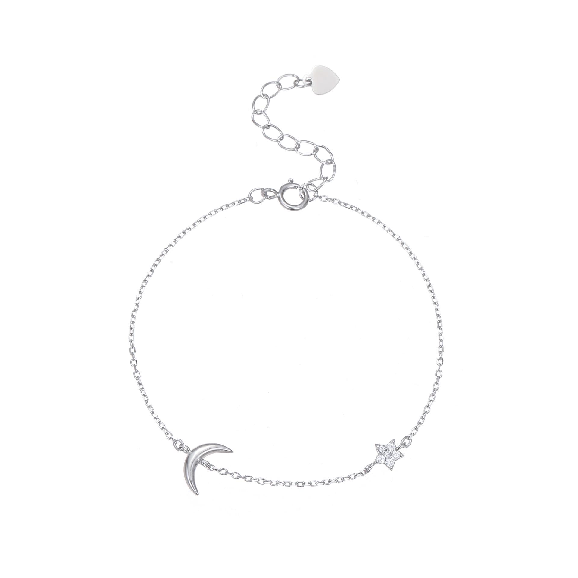 Sterling Silver S925 Star Moon Bracelet - Minimalist Women s High-End Jewelry Design 925 Silver