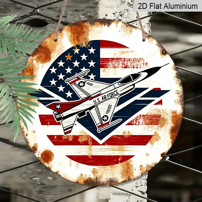 

2D Flat, 1pc U.S. Air Force Patriotic Metal Sign, Vintage Flag & Jet Design, Great for 4th of July, Memorial Day, Veterans Day, Patriotic Decor, Man 7.87x7.87inch