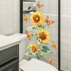 Sunflower Flower Bathroom Sliding Door Self-Adhesive Glass Sticker Home Decoration Wall Decal